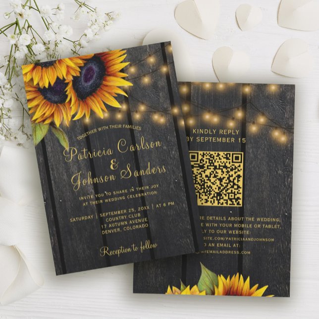 QR code rustic sunflower all in one wedding Invitation (Creator Uploaded)