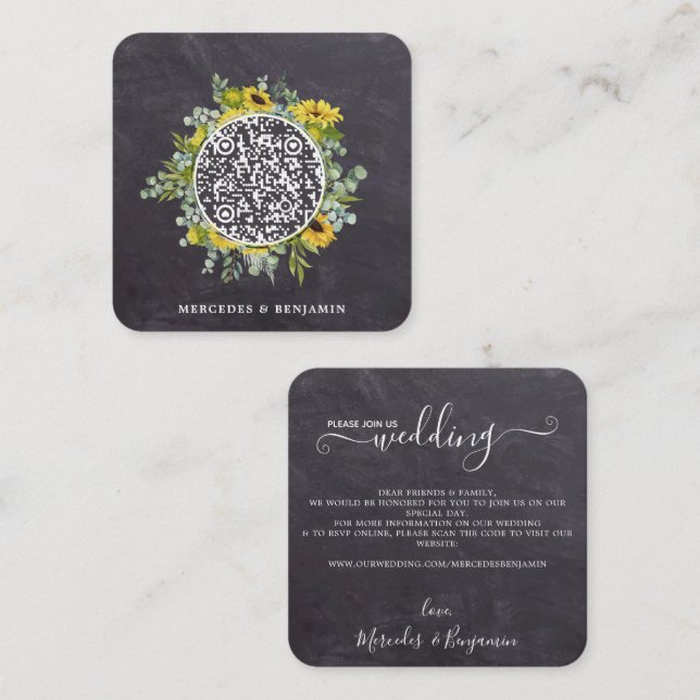 QR Code Rustic Sunflower Eucalyptus Wedding Invite (Front/Back)