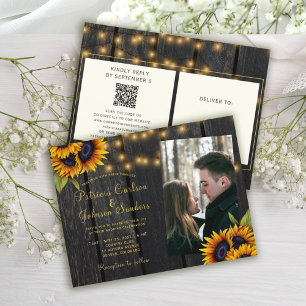 QR code rustic sunflower wedding all in one Invitation Postcard