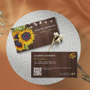 QR CODE rustic sunflowers barnwood wedding planner Business Card