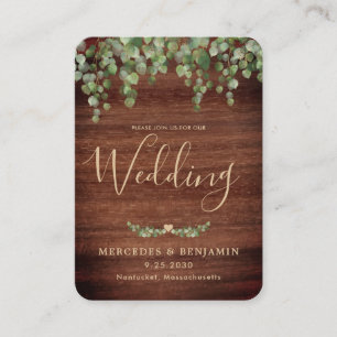 QR Code Rustic Wood Botanical Wedding Invitation