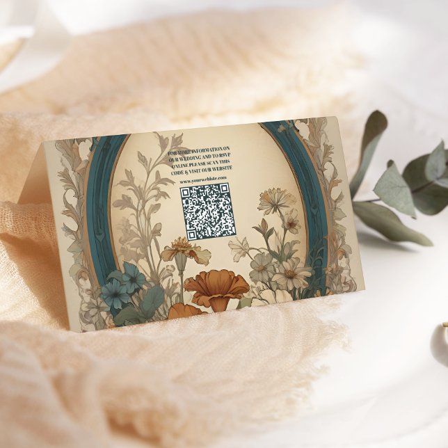 QR Code Sage Green Art Nouveau Alphonse Wedding Enclosure Card (Creator Uploaded)