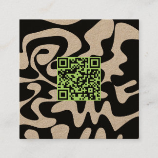 QR Code Sage Green Black Retro Groovy Kraft Square Business Card