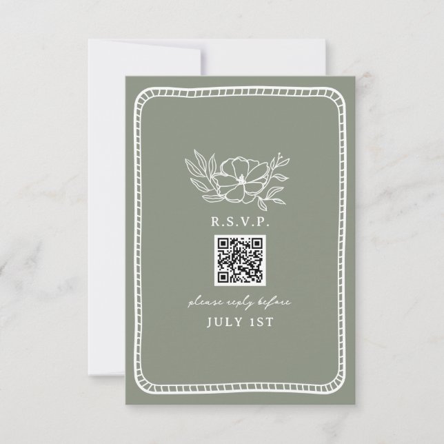 QR Code Sage Green Floral Wedding QR RSVP (Front)