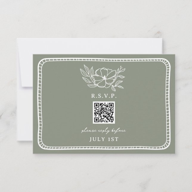 QR Code Sage Green Floral Wedding QR RSVP (Front)