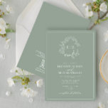QR Code Sage Green Leafy Crest Monogram Wedding Invitation<br><div class="desc">We're loving this trendy, modern sage green wedding invitation! Simple, elegant, and oh-so-pretty, it features a hand drawn leafy wreath encircling a modern wedding monogram. It is personalised in elegant typography, and accented with hand-lettered calligraphy. Finally, it is trimmed in a delicate frame. Save the cost on enclosue stationary with...</div>