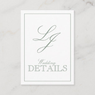 QR Code Sage Green Script Monogram Wedding Details Enclosure Card