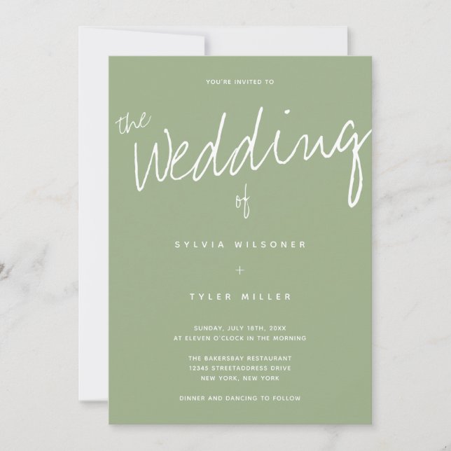 QR Code Sage Typography Wedding Invitation (Front)