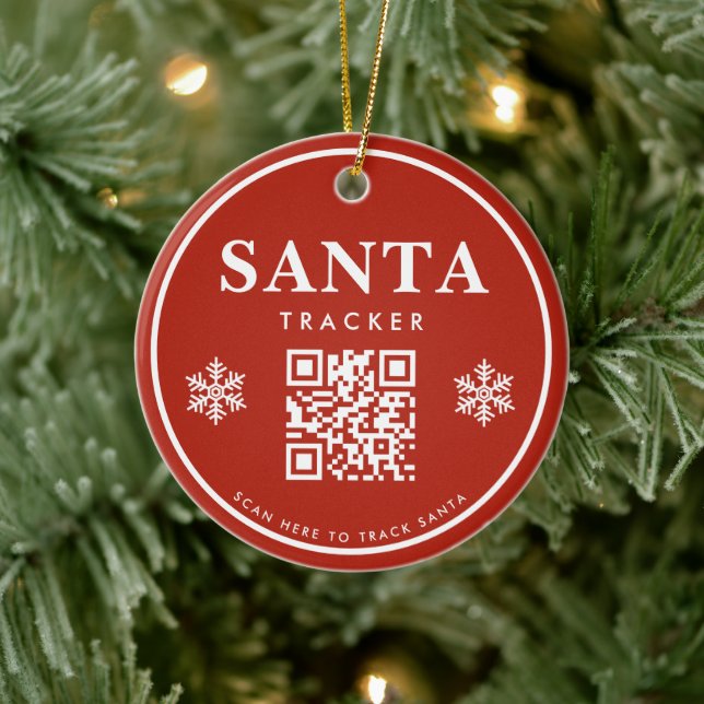 QR Code Santa Tracker Kids Modern Red Christmas Ceramic Tree Decoration (Tree)