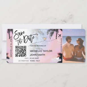 QR Code Save the Date Boarding Pass Palm Beach Invitation