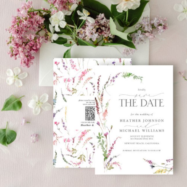 QR Code Save the Date Elegant Wildflower Floral Invitation (Creator Uploaded)