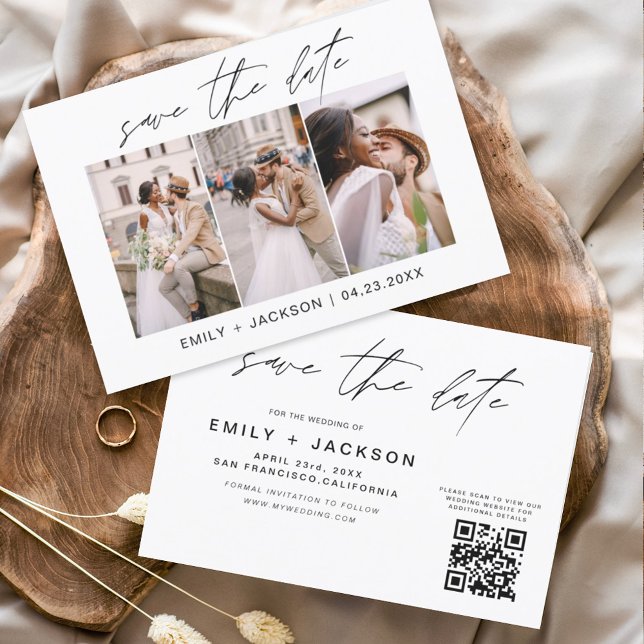 QR code - Save the Date  Modern 3 Photo Elegant (Creator Uploaded)