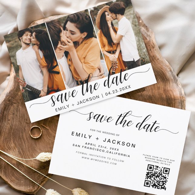 QR Code - Save the Date  Modern Elegant 3 Photo (Creator Uploaded)