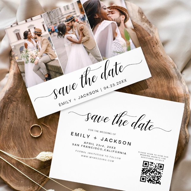 QR Code - Save the Date  Modern Elegant 3 Photo Flyer (Creator Uploaded)