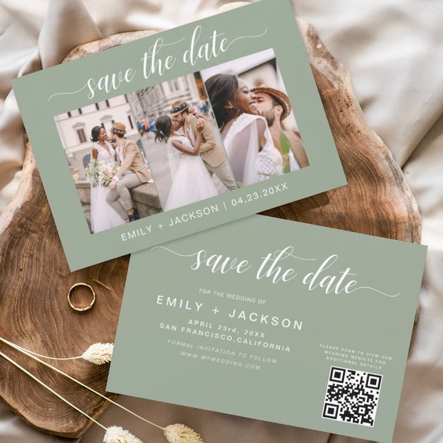 QR Code - Save the Date Sage Green 3 Photo (Creator Uploaded)