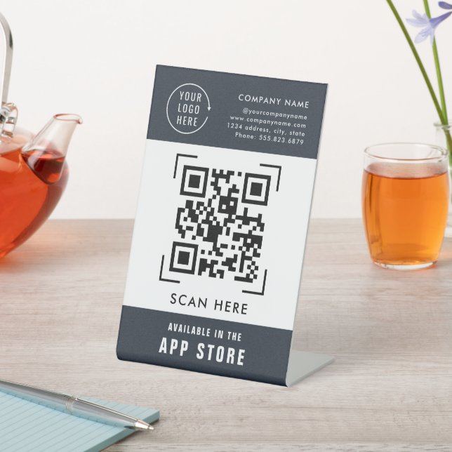 QR Code Scan App Store | Business Logo  Pedestal Sign (In SItu)