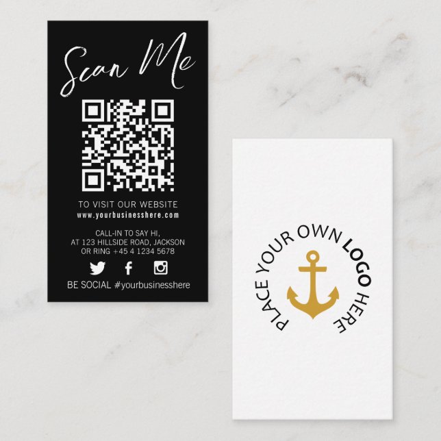 Qr code scan black monotone simple social logo business card (Front/Back)