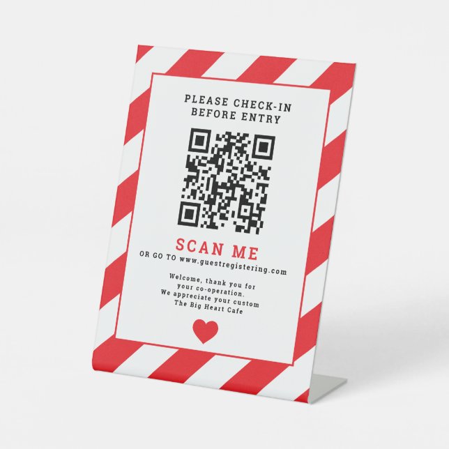 QR Code Scan Check-in business signage red Pedestal Sign (Front)