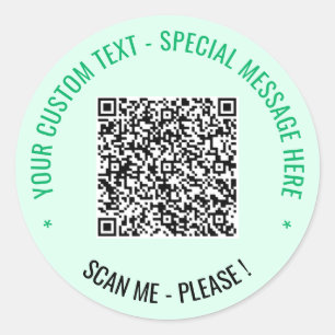 QR Code Scan Custom Text and Colours Round Sticker