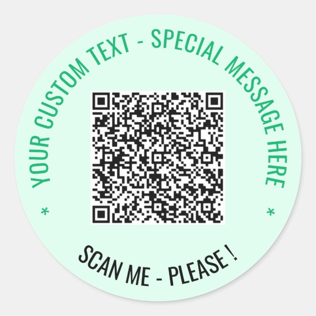 QR Code Scan Custom Text and Colours Round Sticker (Front)