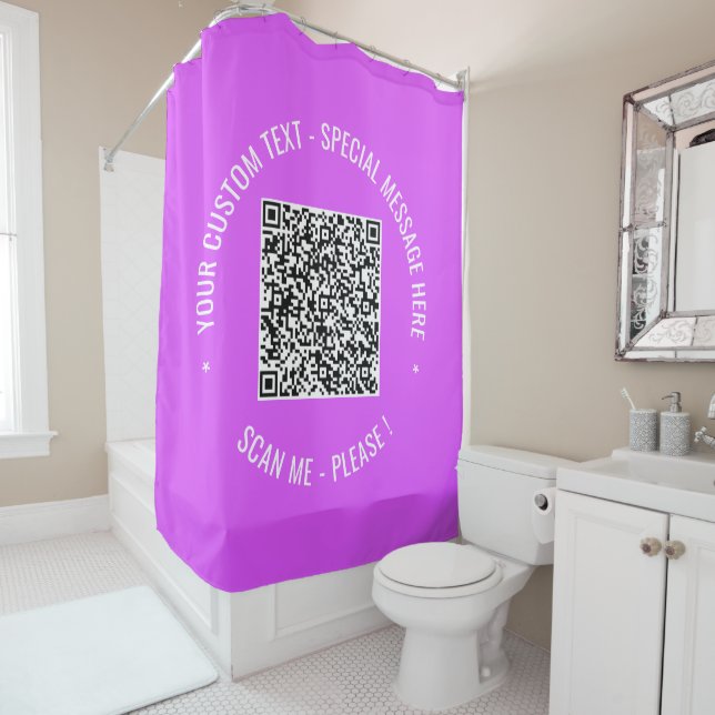 QR Code Scan Custom Text Purple Shower Curtain (In Situ)