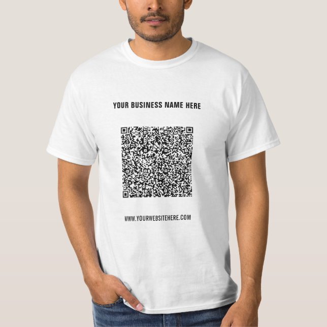 QR Code Scan Info and Custom Text Business T-Shirt (Front)