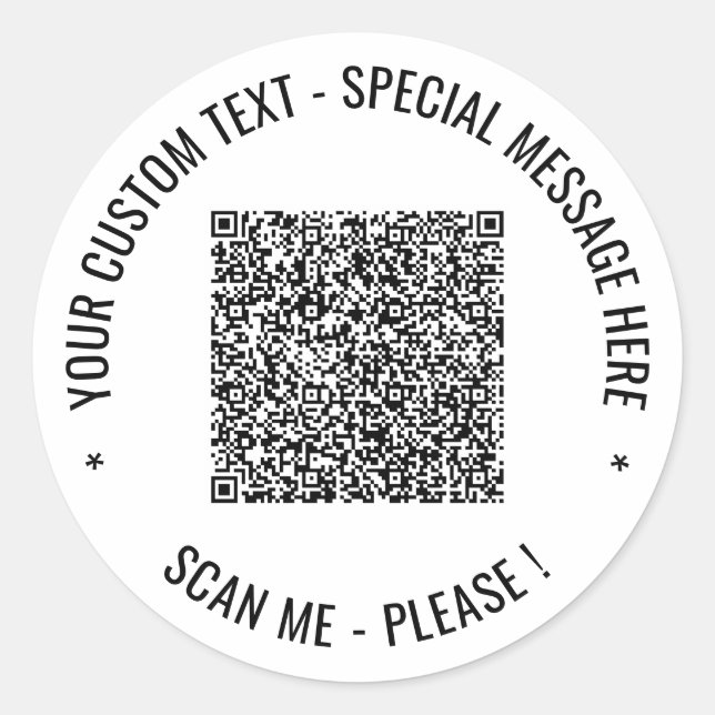 QR Code Scan Info Custom Text and Colours Sticker (Front)