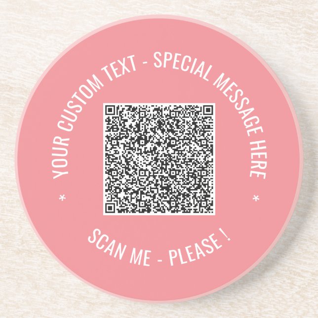 QR Code Scan Info Custom Text Colours Coaster (Front)