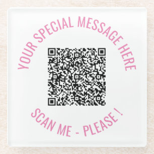 QR Code Scan Info Custom Text Glass Coaster