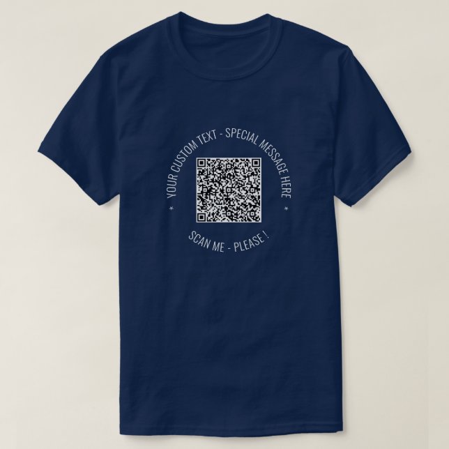QR Code Scan Info Custom Text T-Shirt Personalised (Design Front)