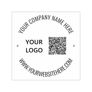 QR Code Scan Info Logo Custom Text Round Stamp