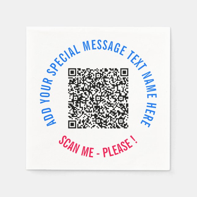 QR Code Scan Info Party Napkins with Custom Text (Front)