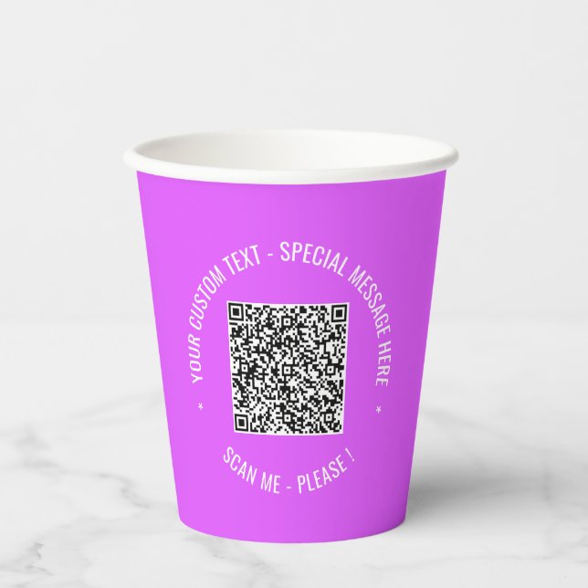 QR Code Scan Info Text and Colours Paper Cups (Front)