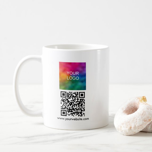 QR Code Scan Me Upload Logo Modern Simple Template Coffee Mug (With Donut)