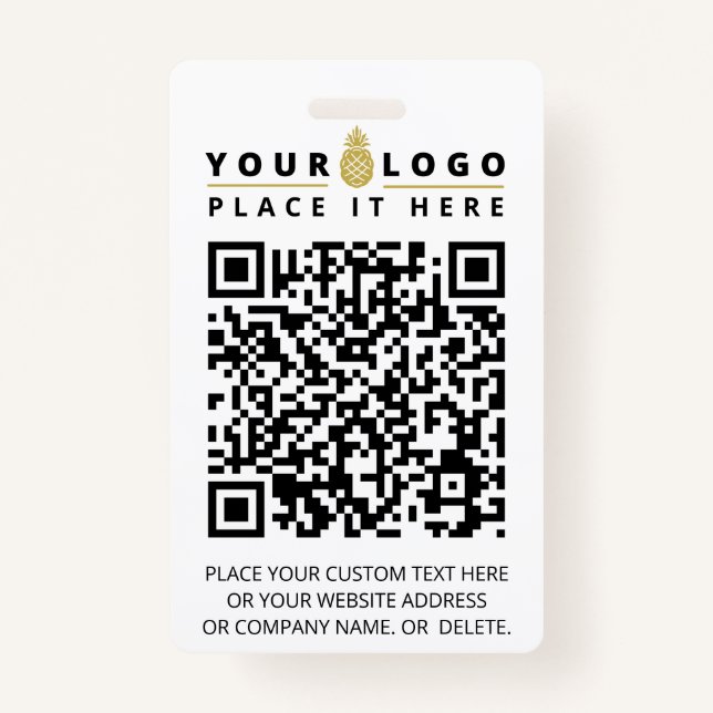 QR Code Scan Now | Modern Custom Company Logo Text ID Badge (Front)