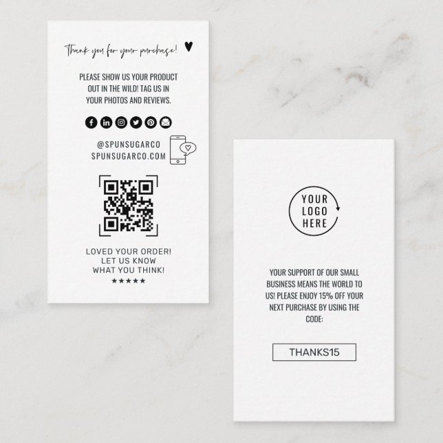 QR Code Scan Review Us | Product Thank You Business Card (Front/Back)
