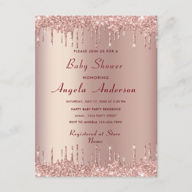 QR Code Scan Rose Gold Baby Girl Shower Invitation Postcard (Front)