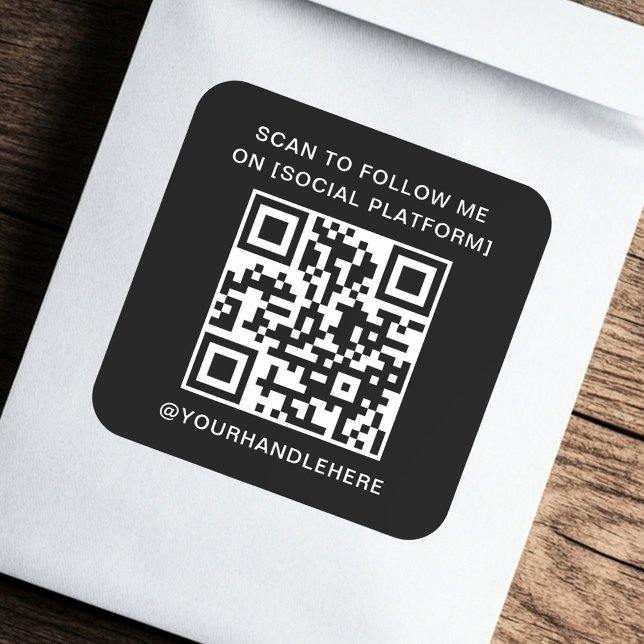 QR code scan to follow me on social media black Square Sticker (QR code scan to follow me on social media black Square Sticker)