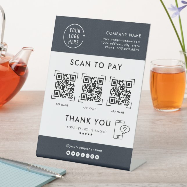 QR Code Scan to Pay | Business Logo Contactless  Pedestal Sign (In SItu)