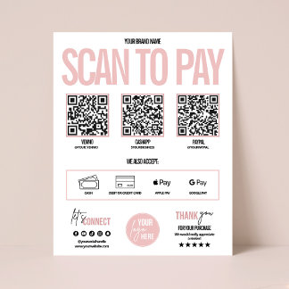 QR Code Scan to Pay Payment Sign Venmo, Cashapp
