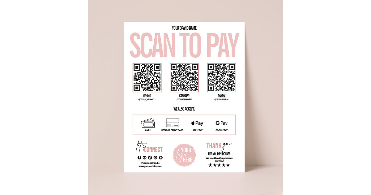 QR Code Scan to Pay Payment Sign Venmo, Cashapp Zazzle