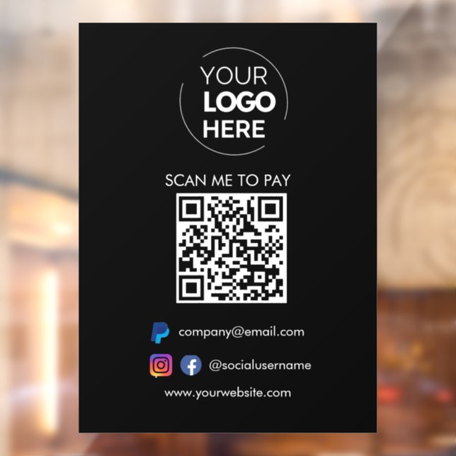 QR Code Scan to Pay | Paypal Payment Black Window Cling (Sheet 2)