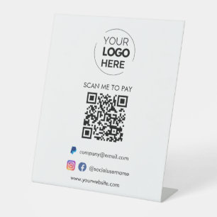 QR Code Scan to Pay   Paypal Payment Business Logo Pedestal Sign