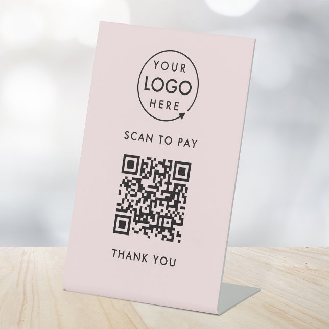 QR Code Scan to Pay | Pink Business Logo Pedestal Sign (Creator Uploaded)