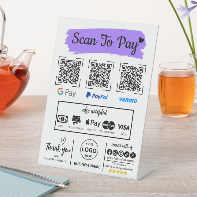 QR Code Scan to Pay Venmo Paypal Google Pay  Pedestal Sign (In SItu)