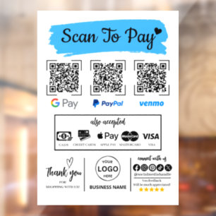 QR Code Scan to Pay Venmo Paypal Google Pay Window Cling