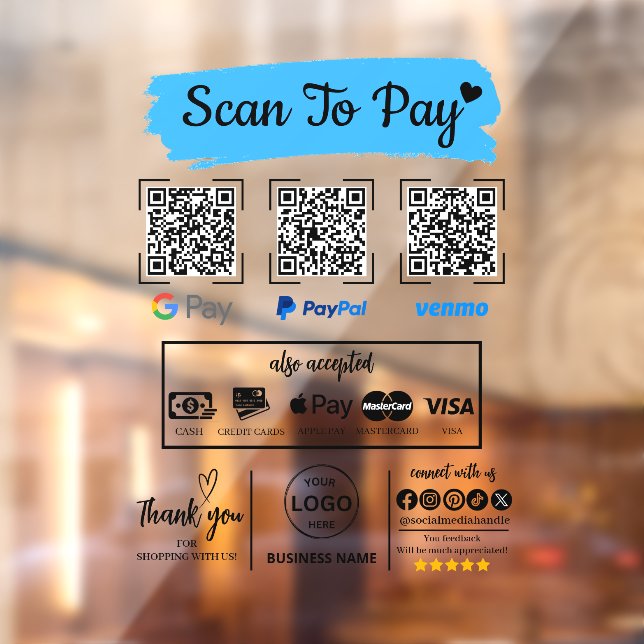 QR Code Scan to Pay Venmo Paypal Google Pay  Window Cling (Sheet 2)