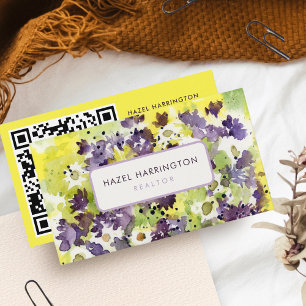 QR Code Scannable Abstract Floral Watercolor Art Business Card
