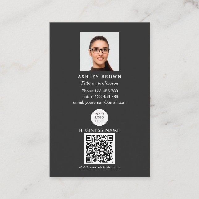 Qr code scannable barcode modern logo photo business card (Front)