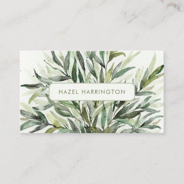 QR Code Scannable Botanical Greenery Watercolor  Business Card (Front)